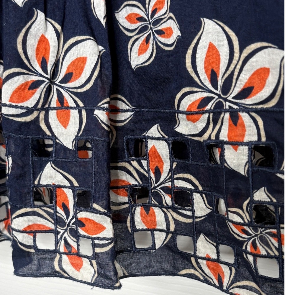 Ann Taylor Skirt Floral Petal Navy Orange Eyelet Lattice Hem A-Line Size 6 - Picture 3 of 7